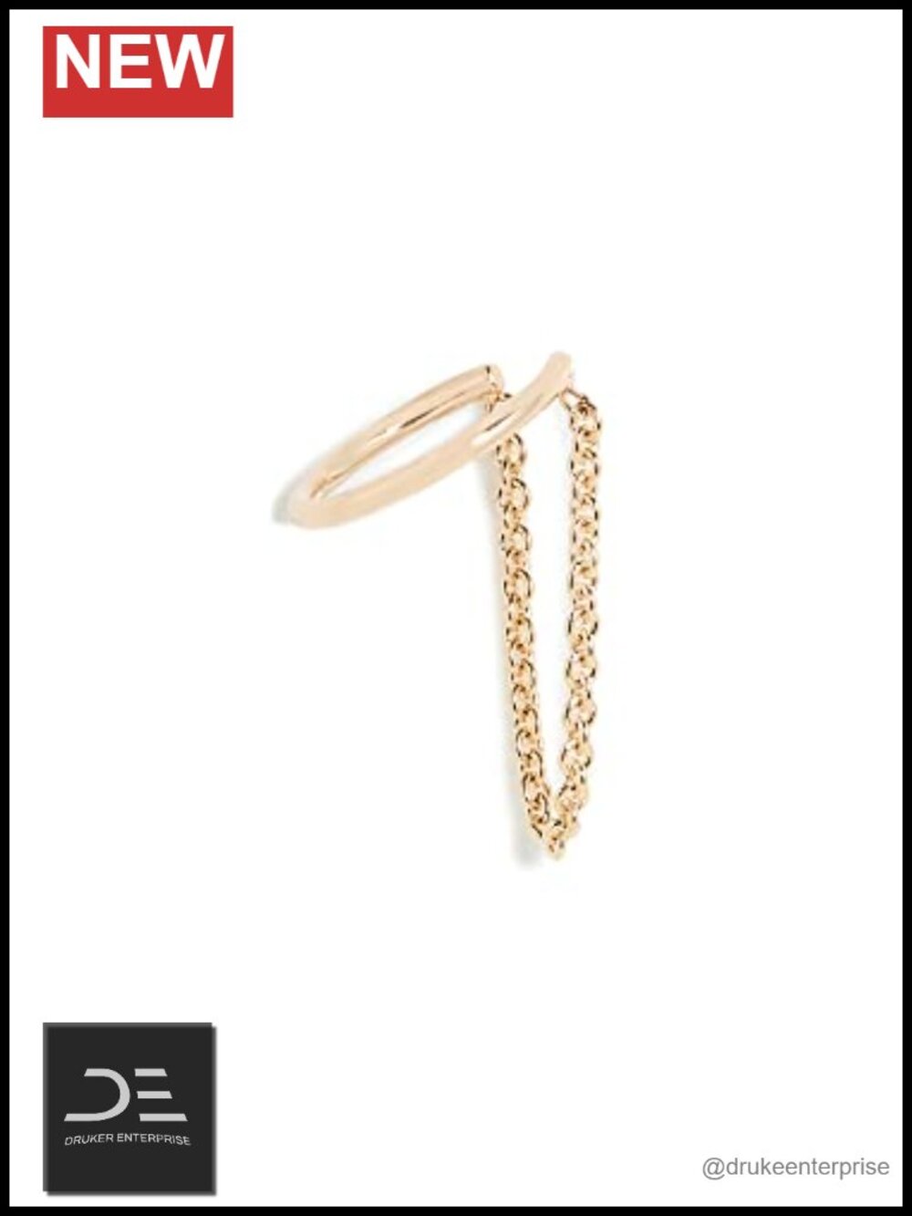 14K Yellow Gold Draped Chain Ear Cuff Single Earring